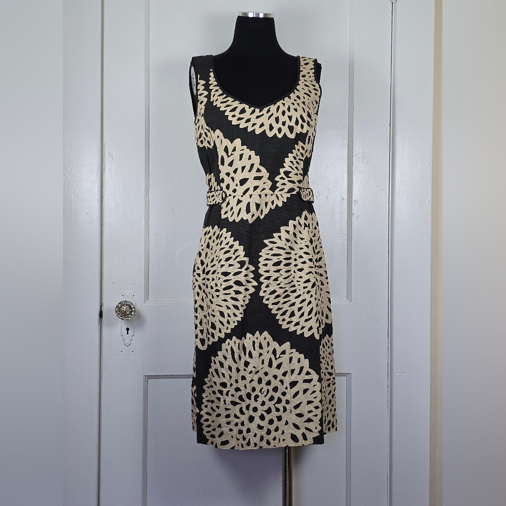 Boden Black Dress with Cream Floral Cutout Pattern